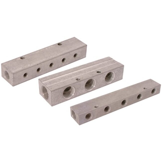 AIR-PRO - Dubbel verdeelblok - aluminium - 1/4'' Inlaat - 1/8'' uitgang