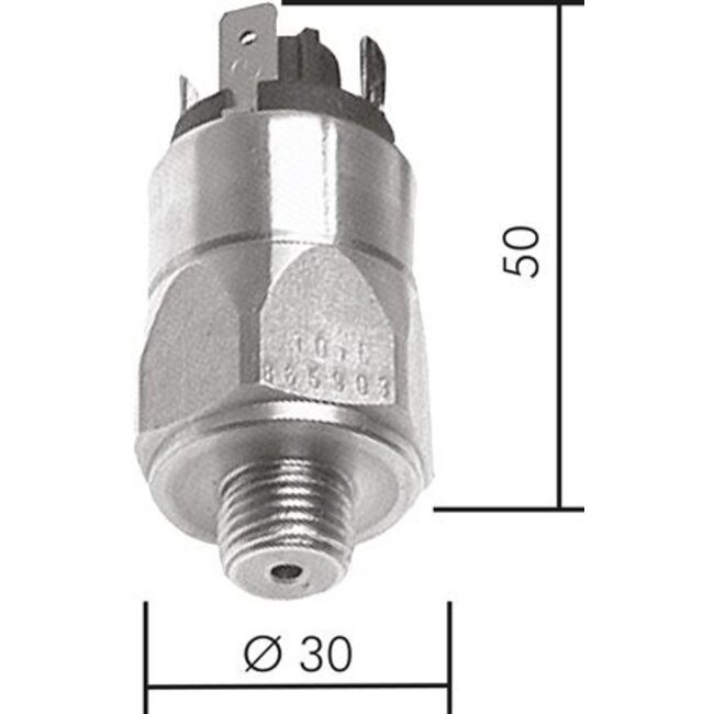 DRUKSCHAKELAAR -  Roestvrijstaal - platte stekker - tot 200 bar
