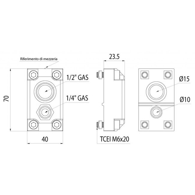 AANSLUITBLOK 1/2" OP Ø 25 EN 1/4" OP Ø 16