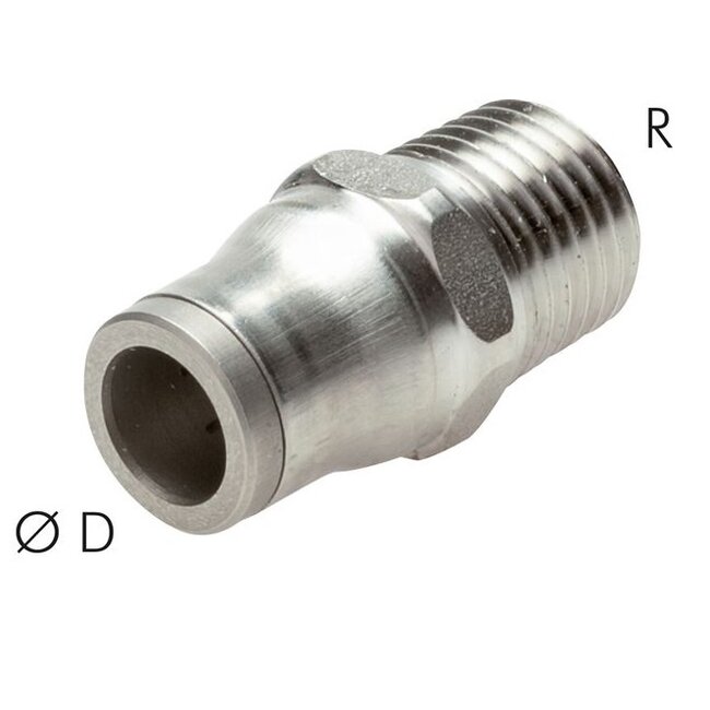 RVS  PUSH-IN  RECHTE INSCHROEF NPT-DRAAD