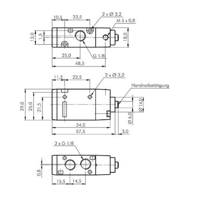 3/2-weg pneumatisch ventiel 1/8" - open (NO)