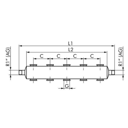 PROFI-PRODUCT VERDEELBUIS RVS 2 x R 1" - 10 x G 1/4" PN16