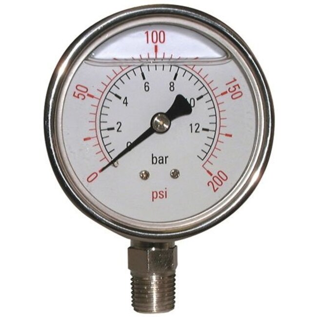Glycerine manometers - Male 1/4" - Ø 63 mm RVS kast