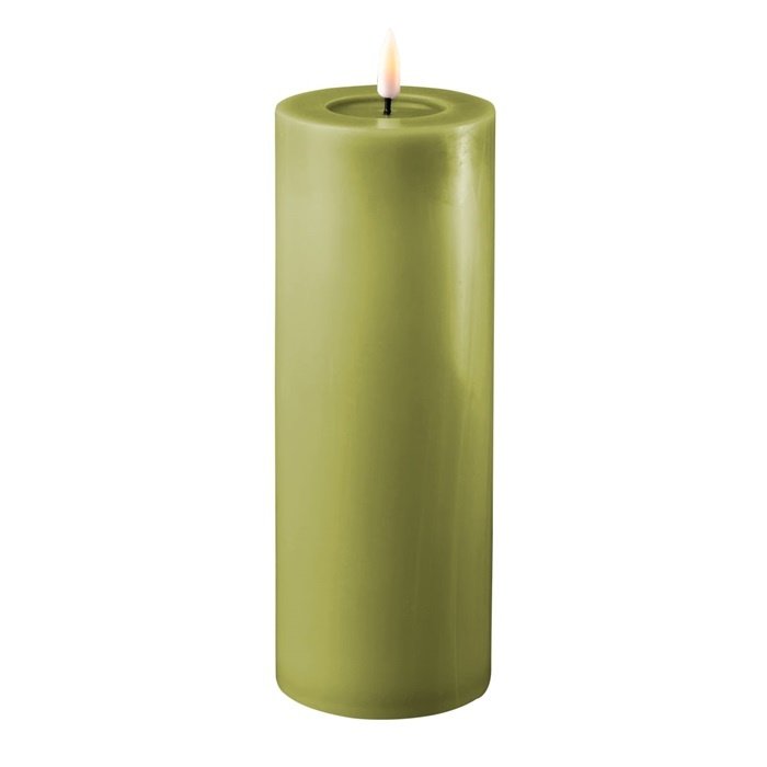 Deluxe Homeart Deluxe Homeart Led Kaars Olive Green Real Flame 7,5 x 20 cm