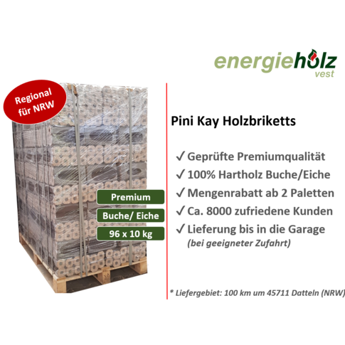 Pini Kay Holzbriketts - 960 kg auf Palette - Premium