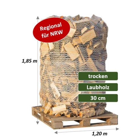 Trockenes Kaminholz - Laubholz-Mix - 2 SRM (700 kg) auf Palette verpackt