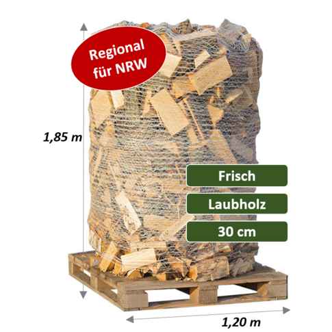 Frisches Kaminholz - Laubholzmix - 2 SRM (800 kg) auf Palette verpackt