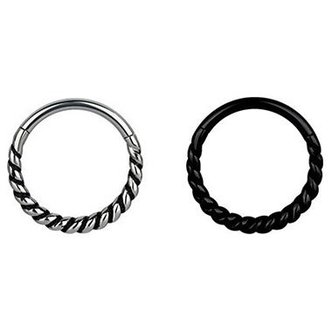 Piercings Works Zwart/Chirurgisch Staal Conch/Tepel Ring - Twisted Touw
