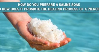 How do you prepare a saline soak and how does it promote the healing process of a piercing?