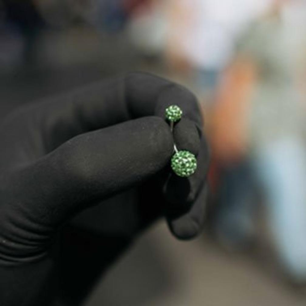 Surgical Steel Belly Ring - Peridot Green Premium Zirconia