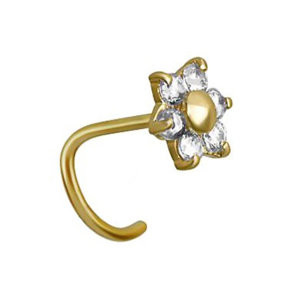 18 Karaat Goud Nosestud - Bloemdesign met Lab-Gemaakte Diamanten