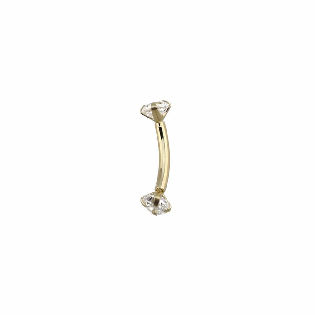 14 Karat Solid Gold Banana Barbell - Crystals