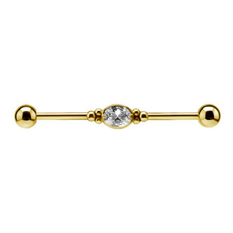 Piercings Works Vergulde Industrial Barbell - Cubic Zirconia
