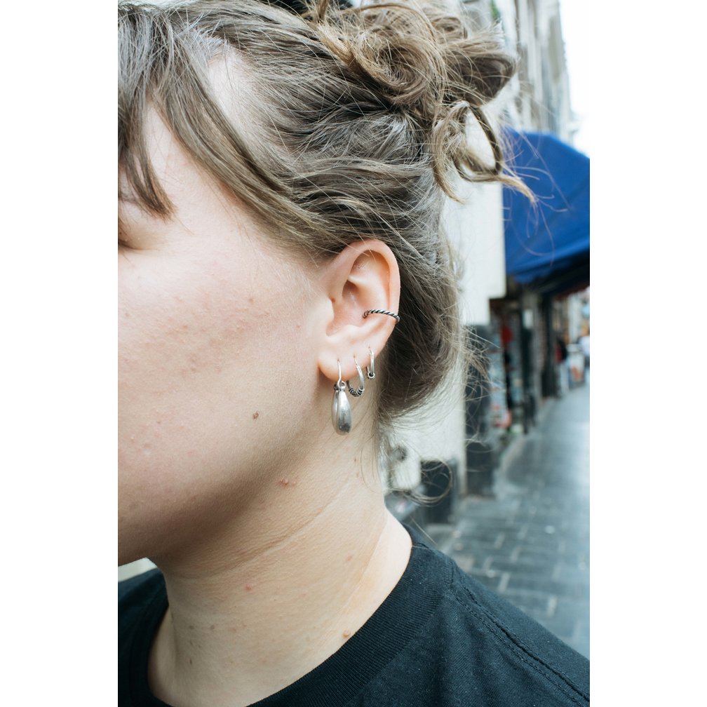 Black/Surgical Steel Conch/Nipple Ring Twisted Rope