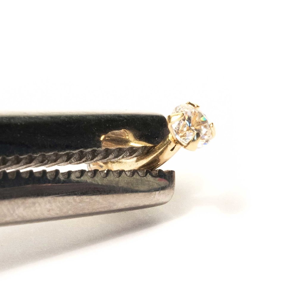 14 Karat Solid Gold Banana Barbell - Crystals
