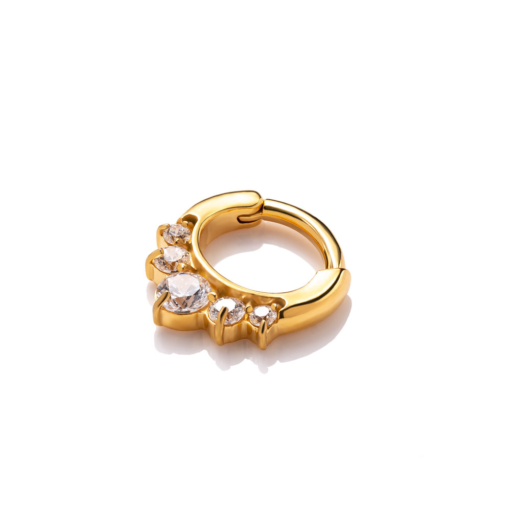 Gold Plated Septum Click Ring - Crystals