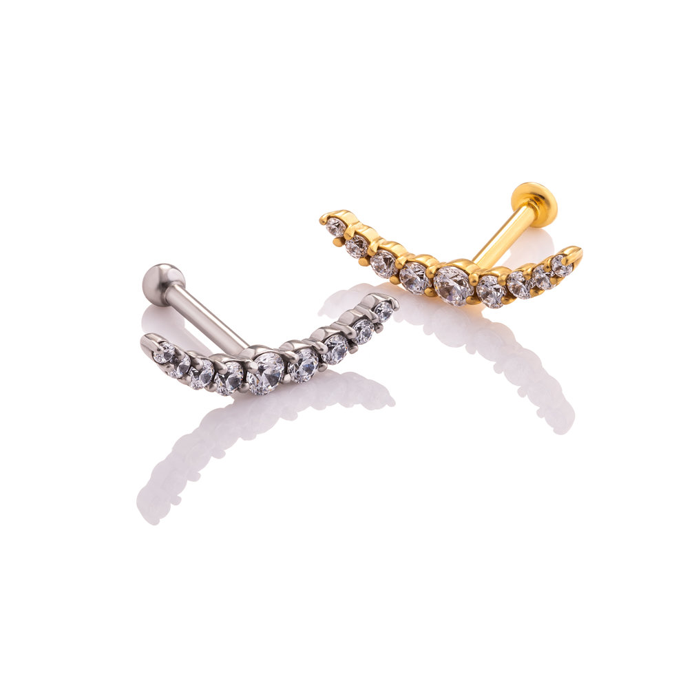 Surgical Steel Barbell - Premium Zirconia Crescent