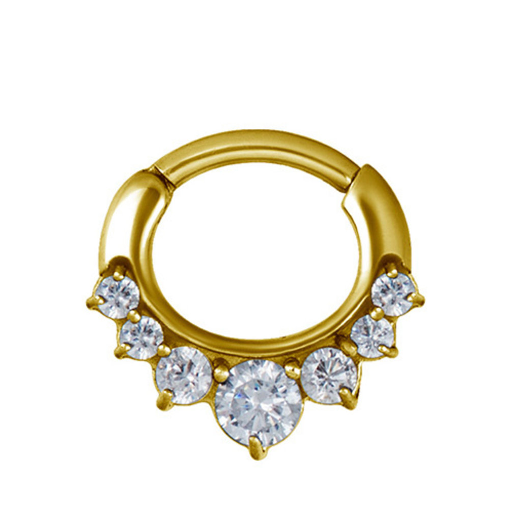 Gold Plated Septum Click Ring - Crystals