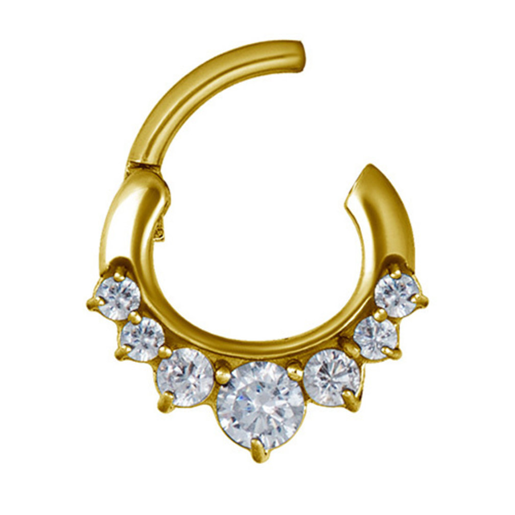 Gold Plated Septum Click Ring - Crystals
