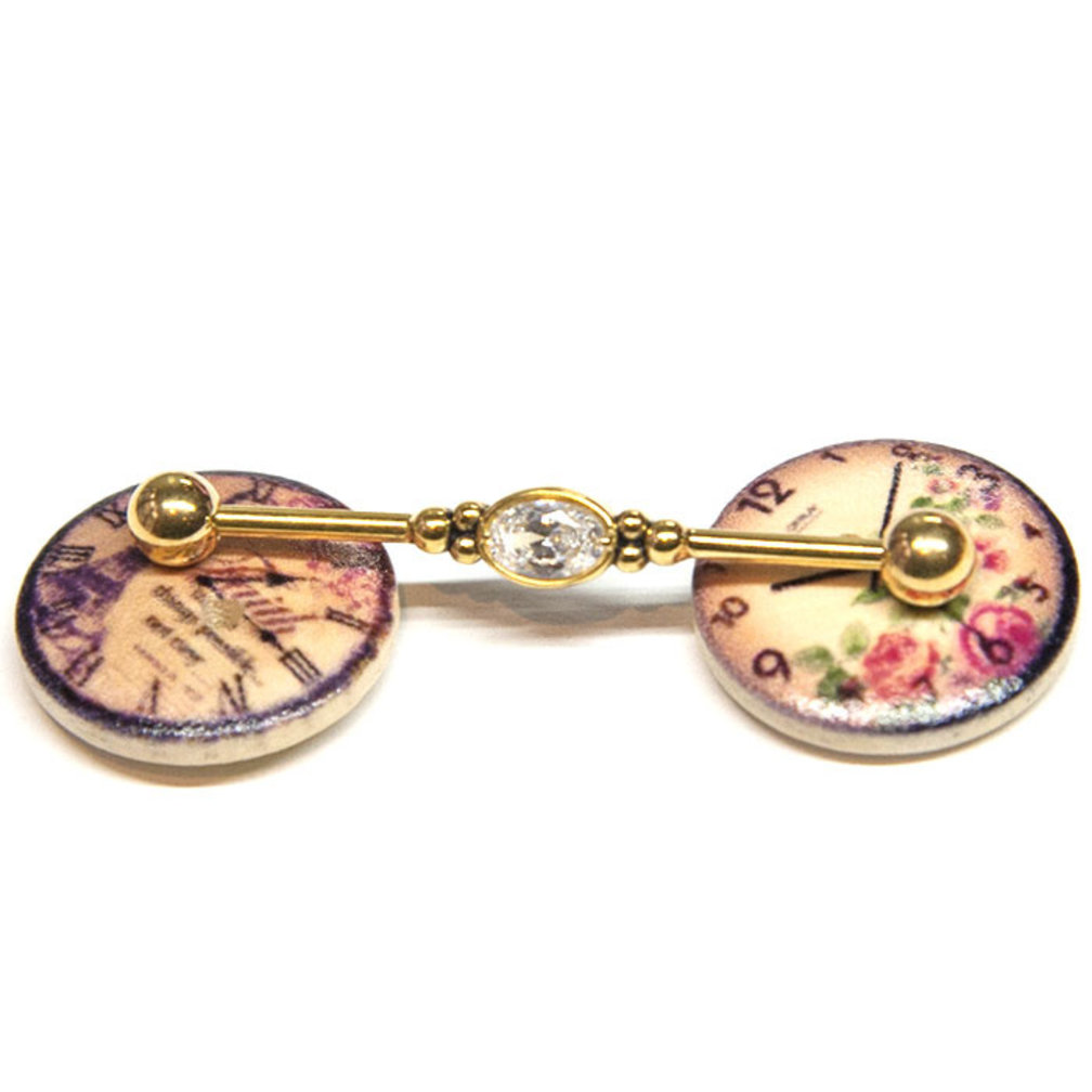 Vergulde Industrial Barbell - Cubic Zirconia