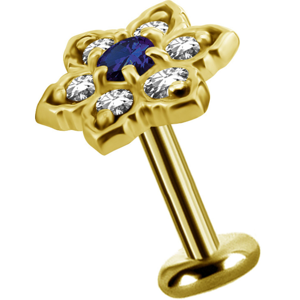 18 Karat Gold  Ear Piercing   -  Premium Zirconia  and Blue Topaz