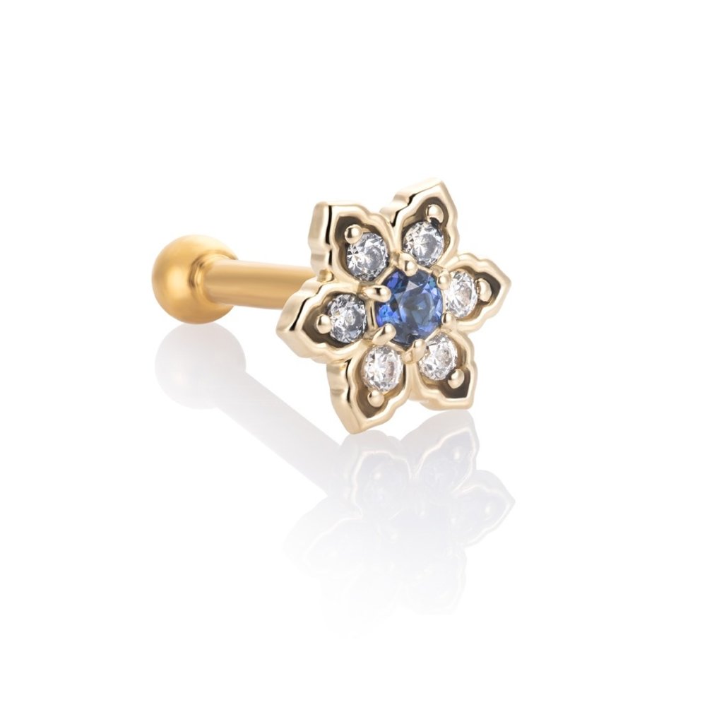 18 Karat Gold  Ear Piercing   -  Premium Zirconia  and Blue Topaz