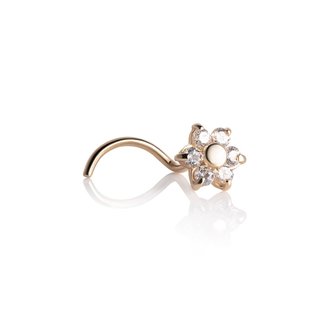 Piercings Works 18 Karat Gold Nosestud - Flower Design with Lab-Created Diamonds