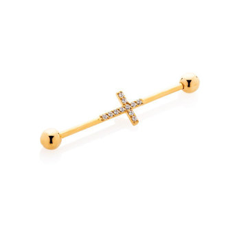 Piercings Works Gold Plated Industrial Barbell - Cross