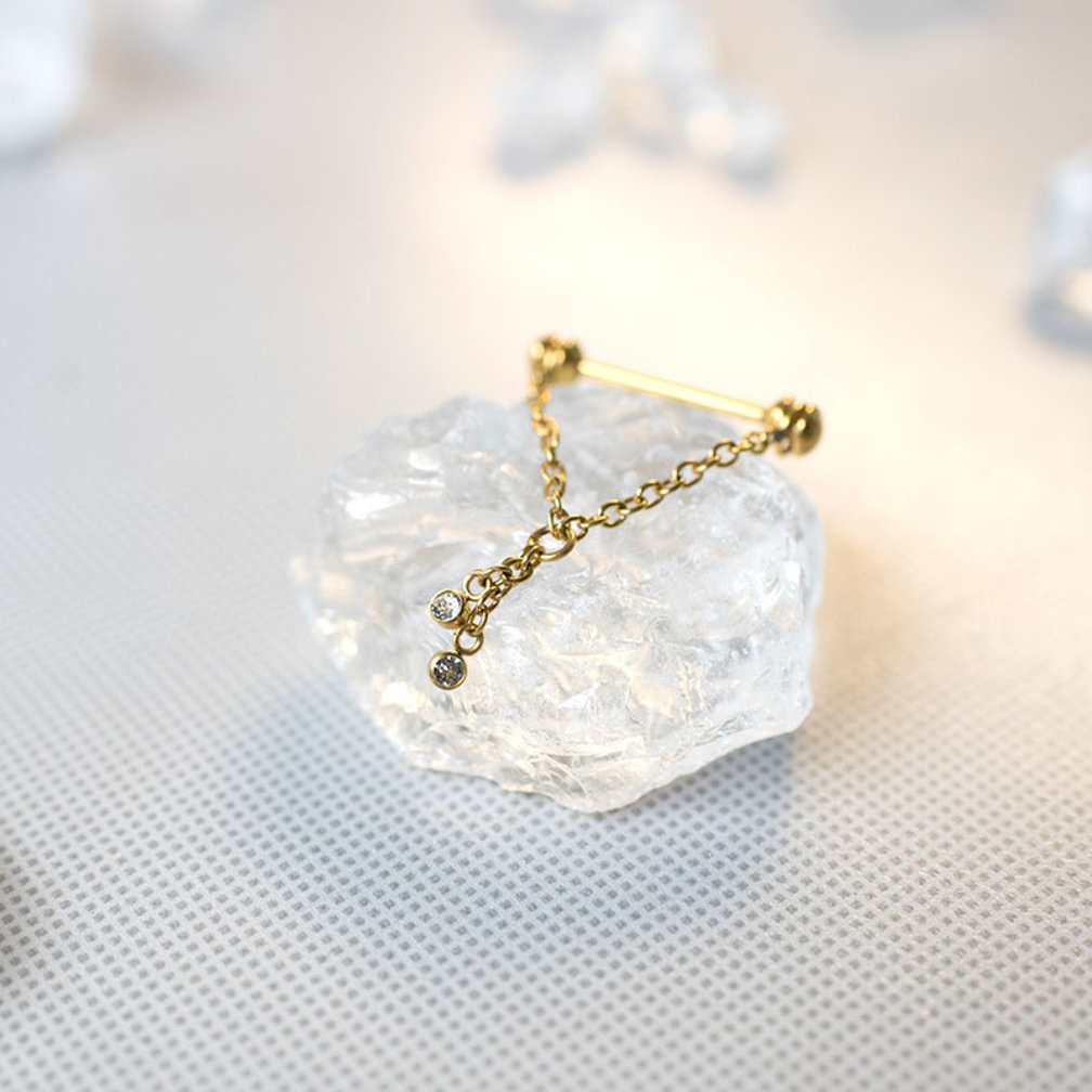 Free Rotating Nipple Chain Barbell - Premium Zirconia