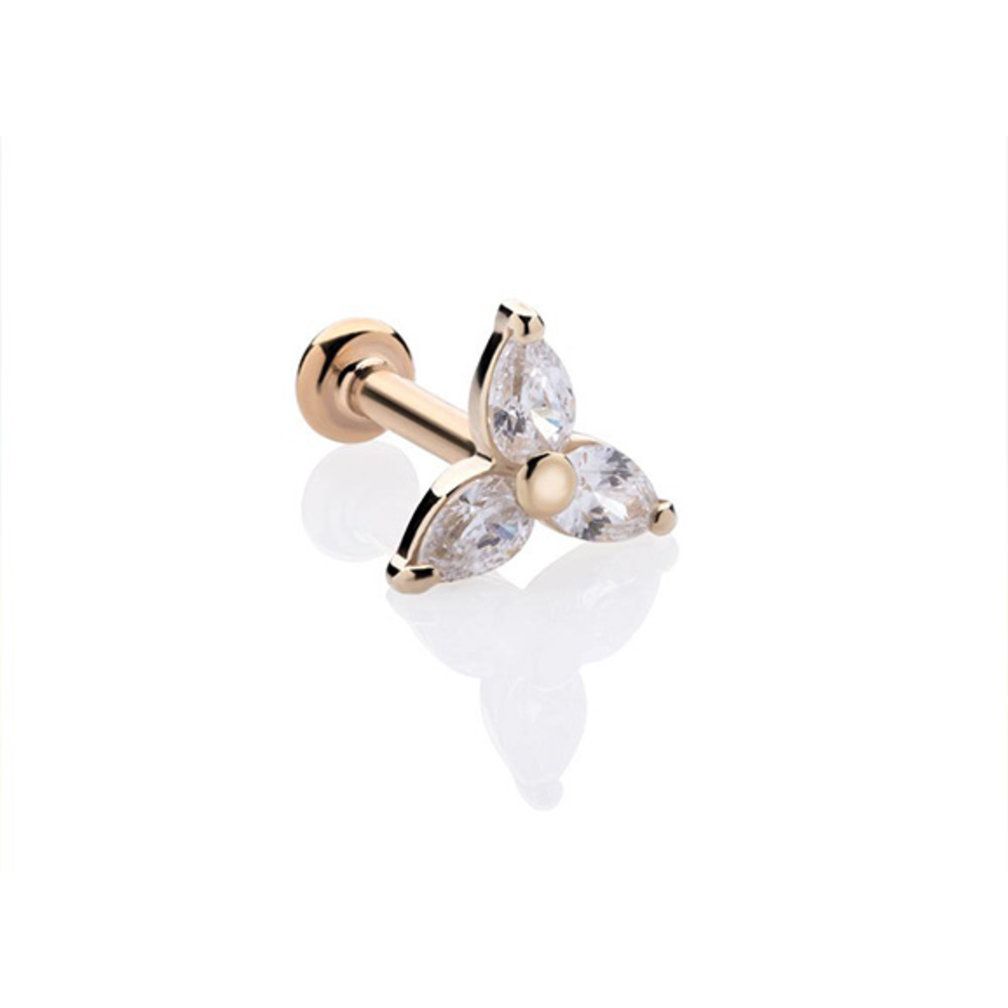 18 Karaat Gouden Oor Piercing  - Bloem  Premium Zirkonia