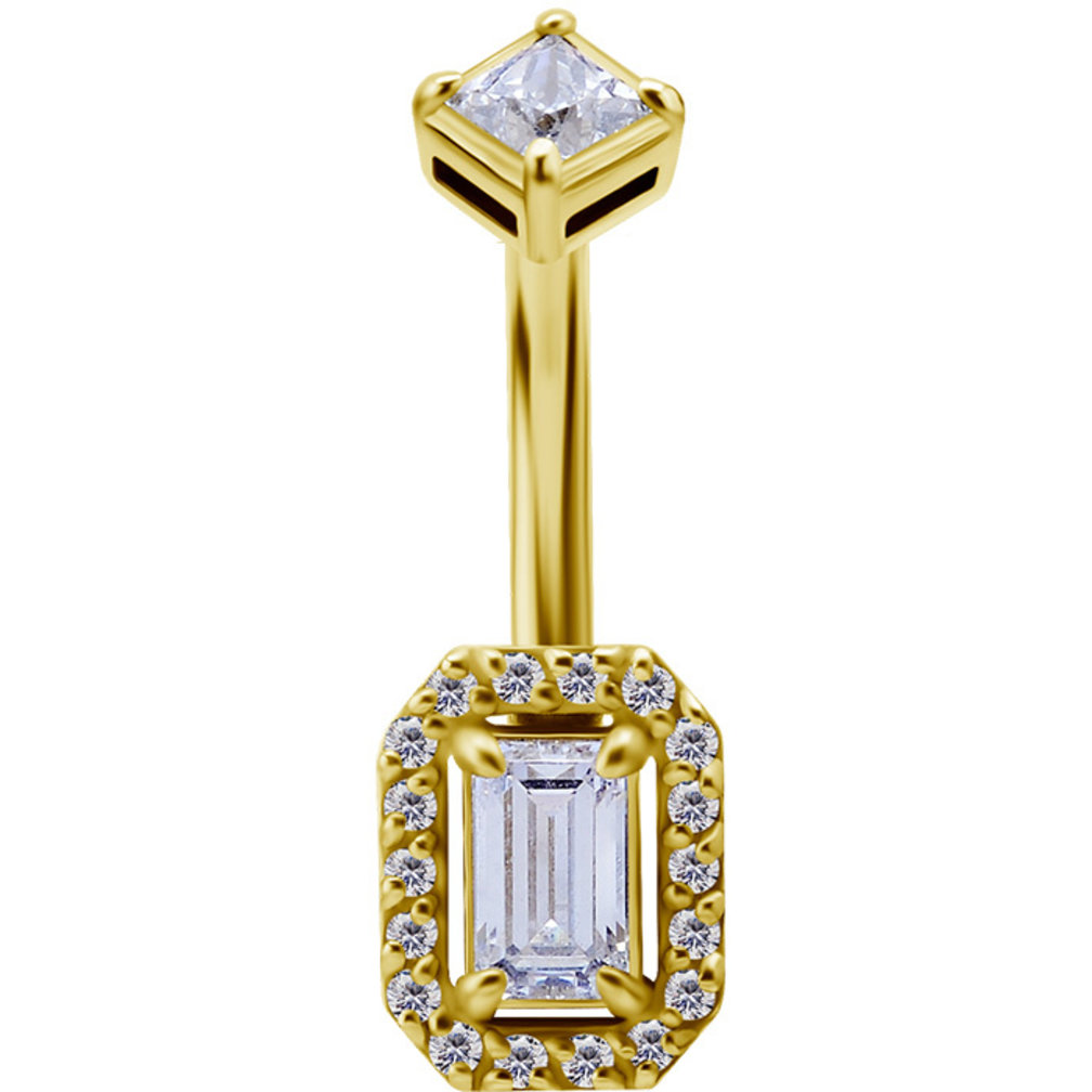 18 Karat Gold Belly Piercing - Octagon Step Cut Premium Zirconia