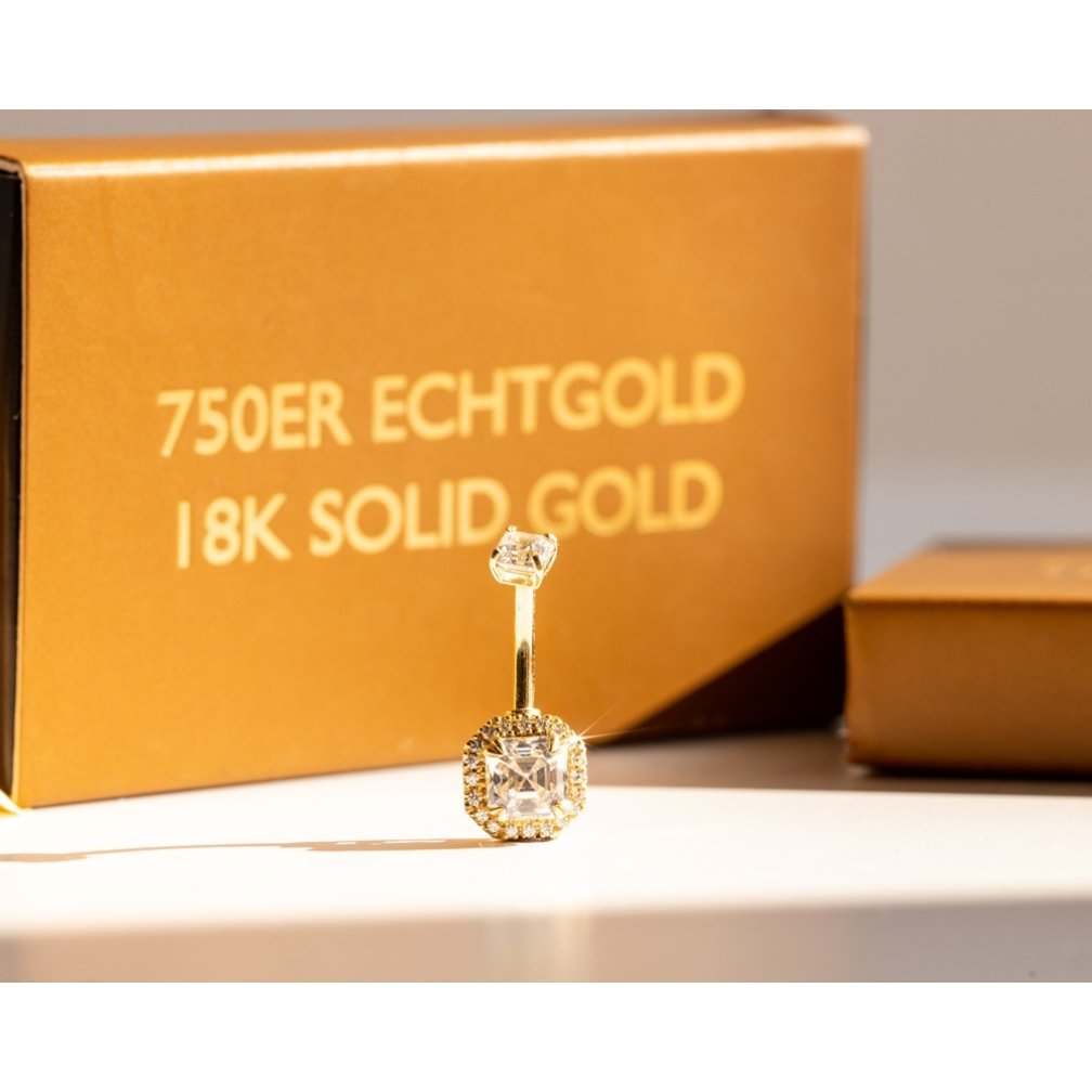 18 Karaat Goud Navelpiercing - Imperial Cut Premium Zirconia