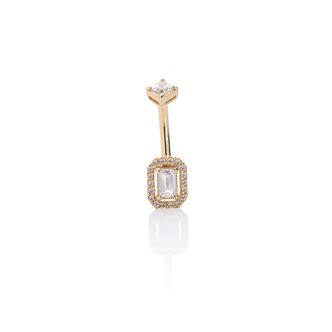 18 Karat Gold Belly Piercing - Octagon Step Cut Premium Zirconia