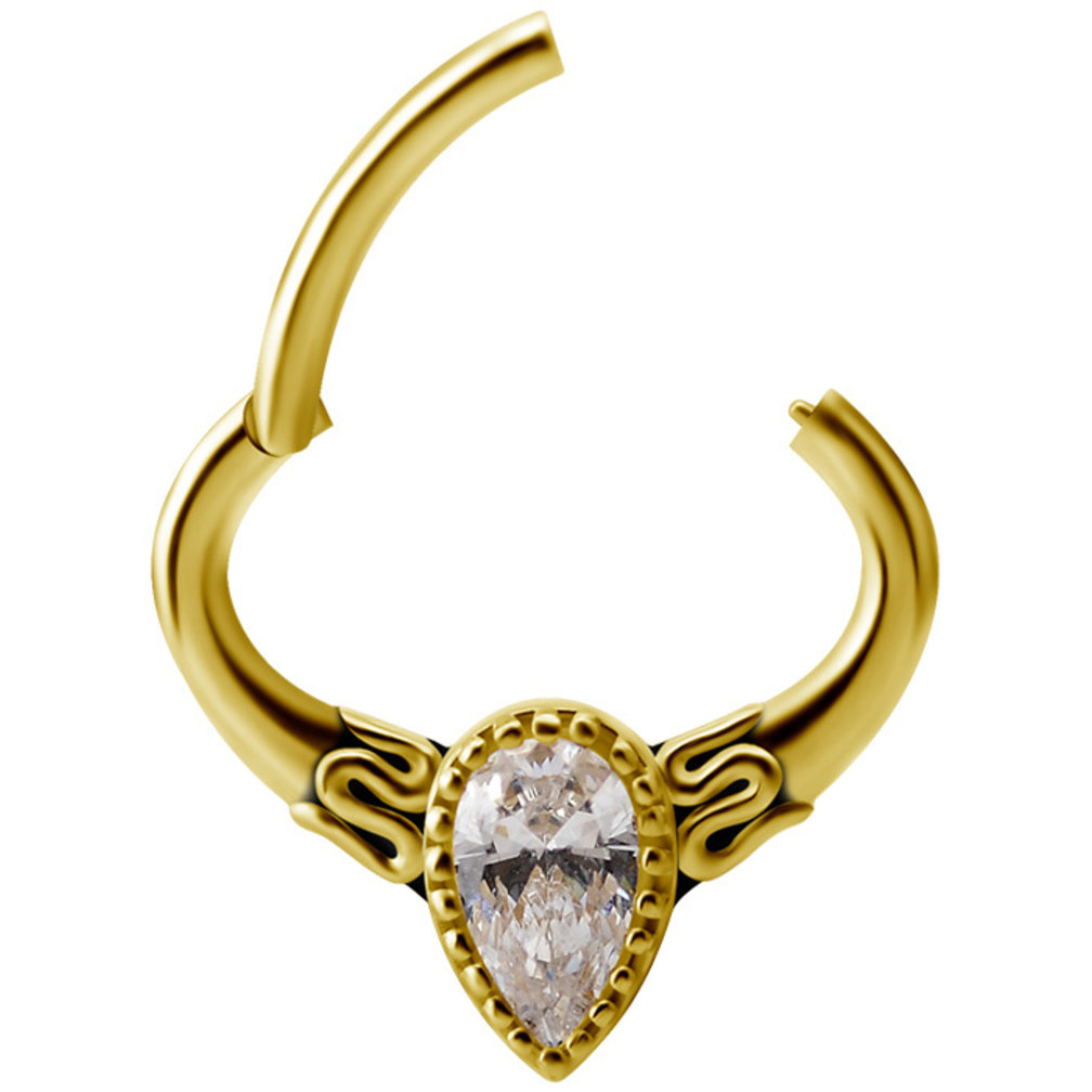 18 Karaat Goud Septum/Daith Ring - Premium Zirconia Teardrop