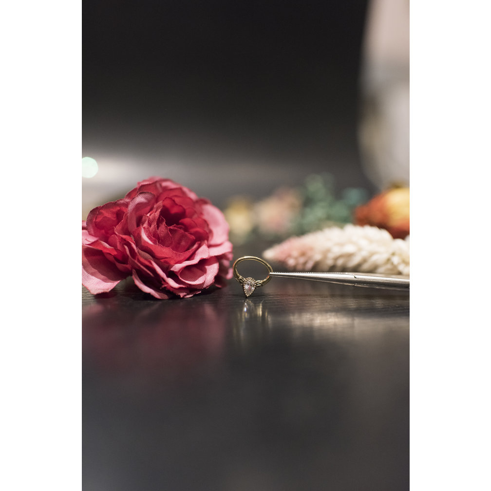 18 Karat Gold Septum/Daith Ring - Premium Zirconia Teardrop