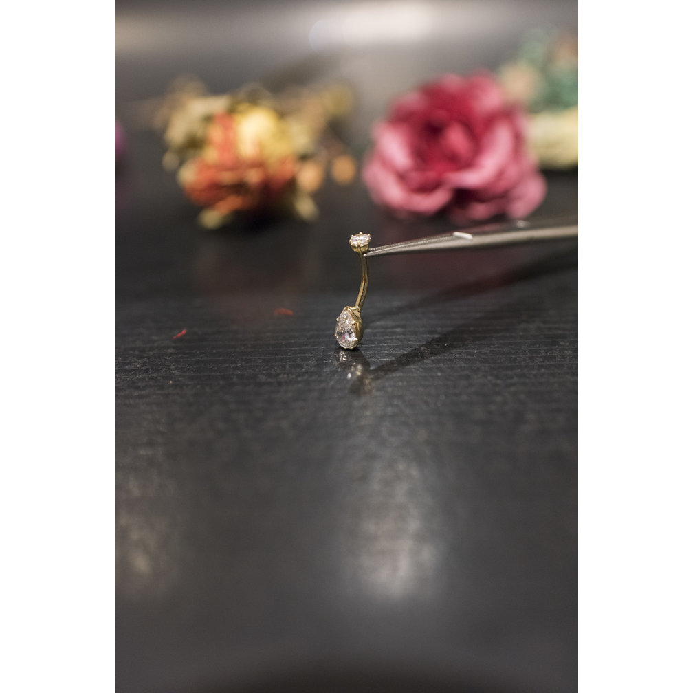 18 Karaat Goud Navelpiercing - Premium Zirconia Teardrop