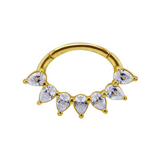 Piercings Works 18 Karat Gold Septum/Daith Ring - Premium Zirconia