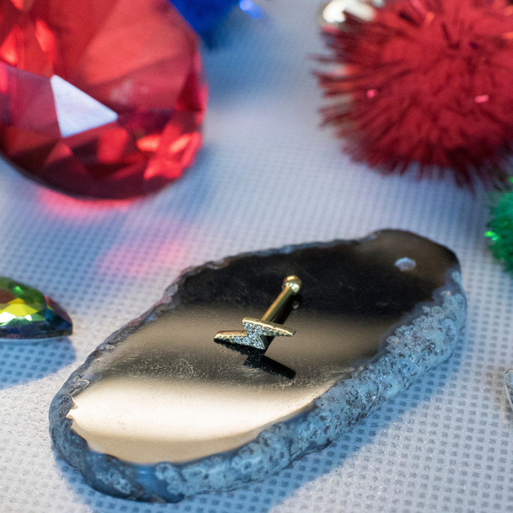 18 Karaat Goud Piercing - Premium Zirkonia Bliksem