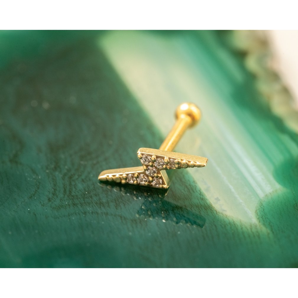 18 Karaat Goud Piercing - Premium Zirkonia Bliksem