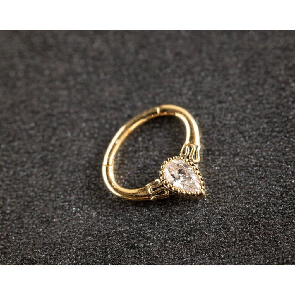 18 Karat Gold Septum/Daith Ring - Premium Zirconia Teardrop