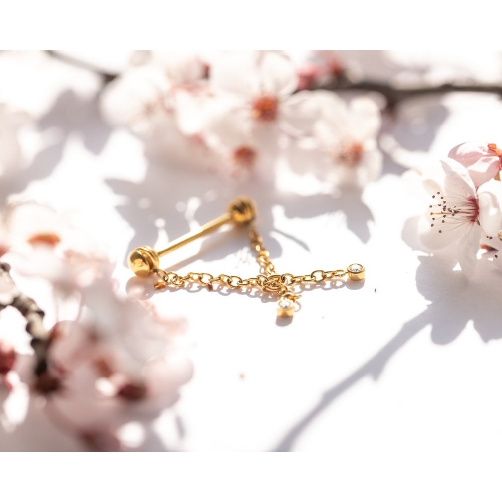 Free Rotating Nipple Chain Barbell - Premium Zirconia