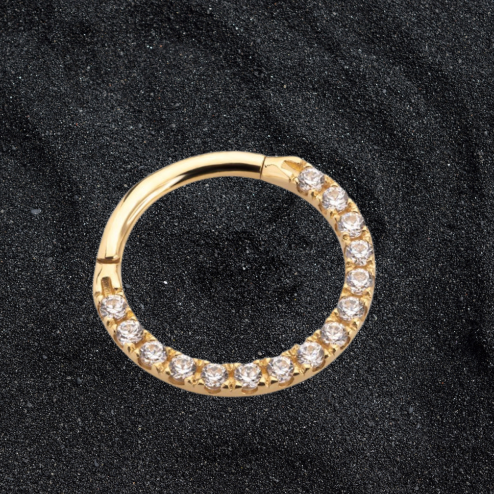 18 Karat Gold Septum/Daith Ring - Premium Zirconia