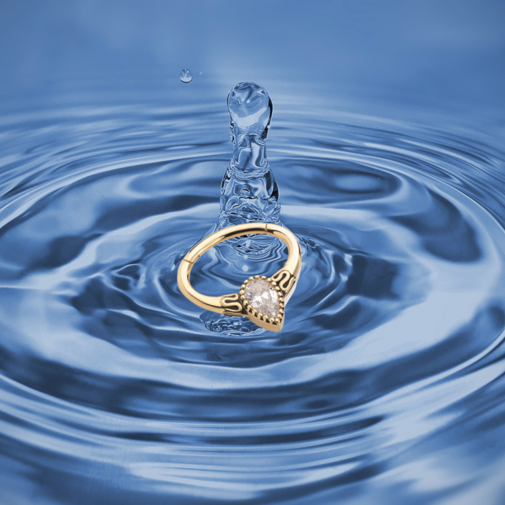 18 Karat Gold Septum/Daith Ring - Premium Zirconia Teardrop