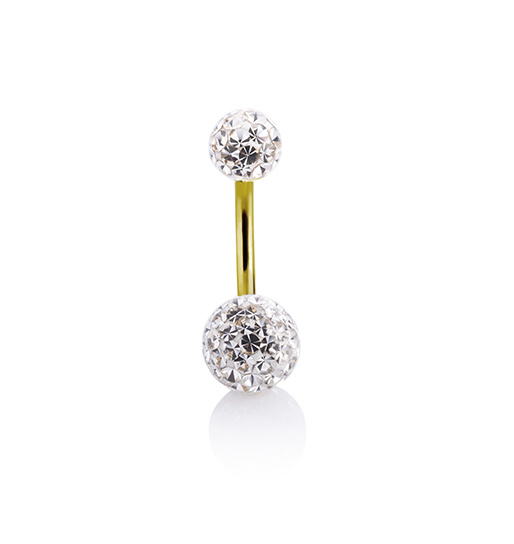 Intern Geschroefde Titanium Navelpiercing Met Prong Set Markies Geslepen Steentje Goud