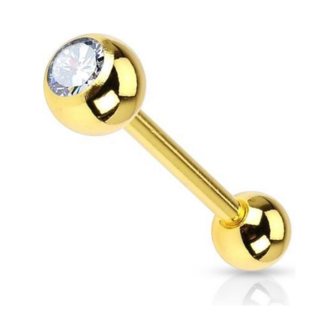 Piercings Works 14 Karat Solid Gold Barbell - Premium Zirconia