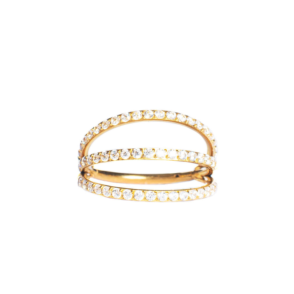 Gold Plated Titanium Helix/Conch Ring - Crystals