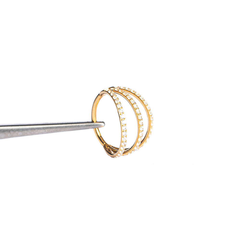 Gold Plated Titanium Helix/Conch Ring - Crystals