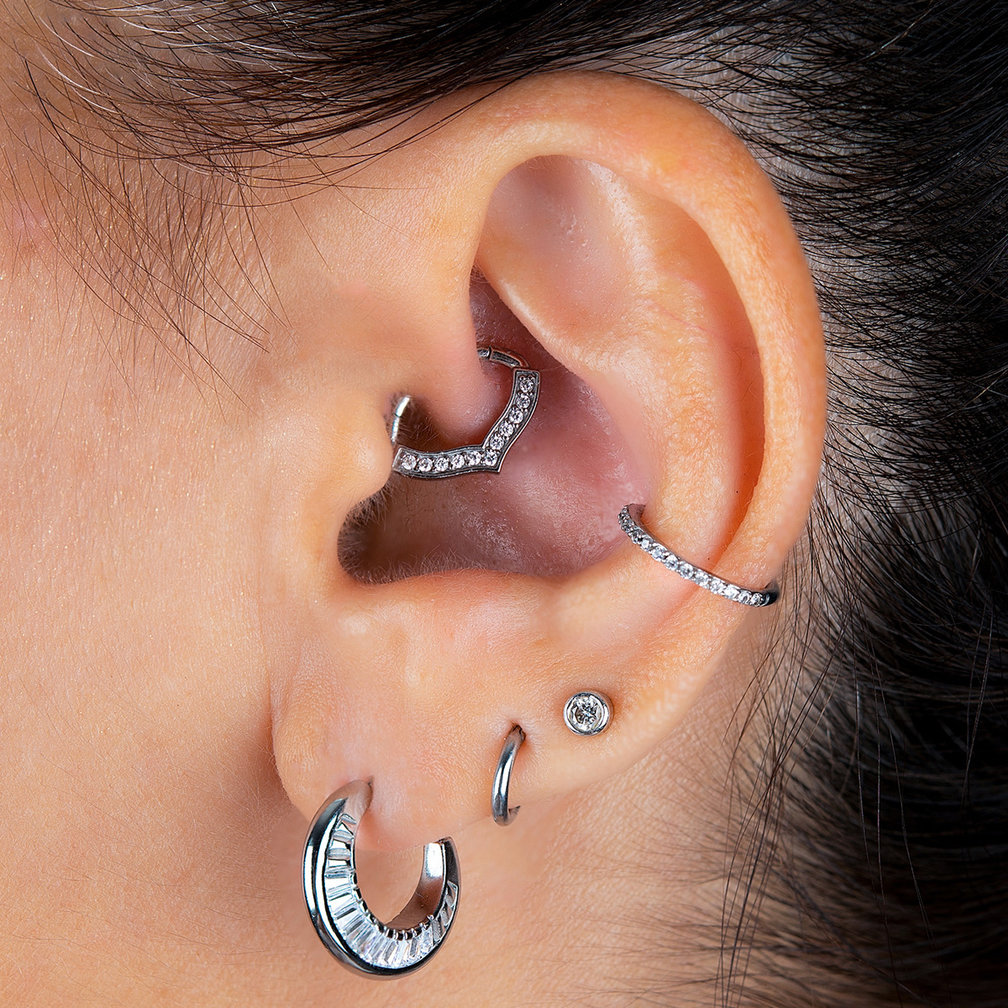 Piercing Ring - Baguette Cubic Zirconia