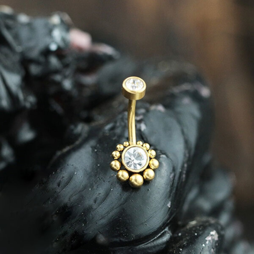 Gold Plated Belly Piercing - Zirconia Flower