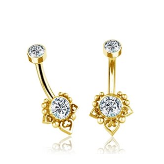 Piercings Works Gold Plated Belly Piercing - Zirconia Flower